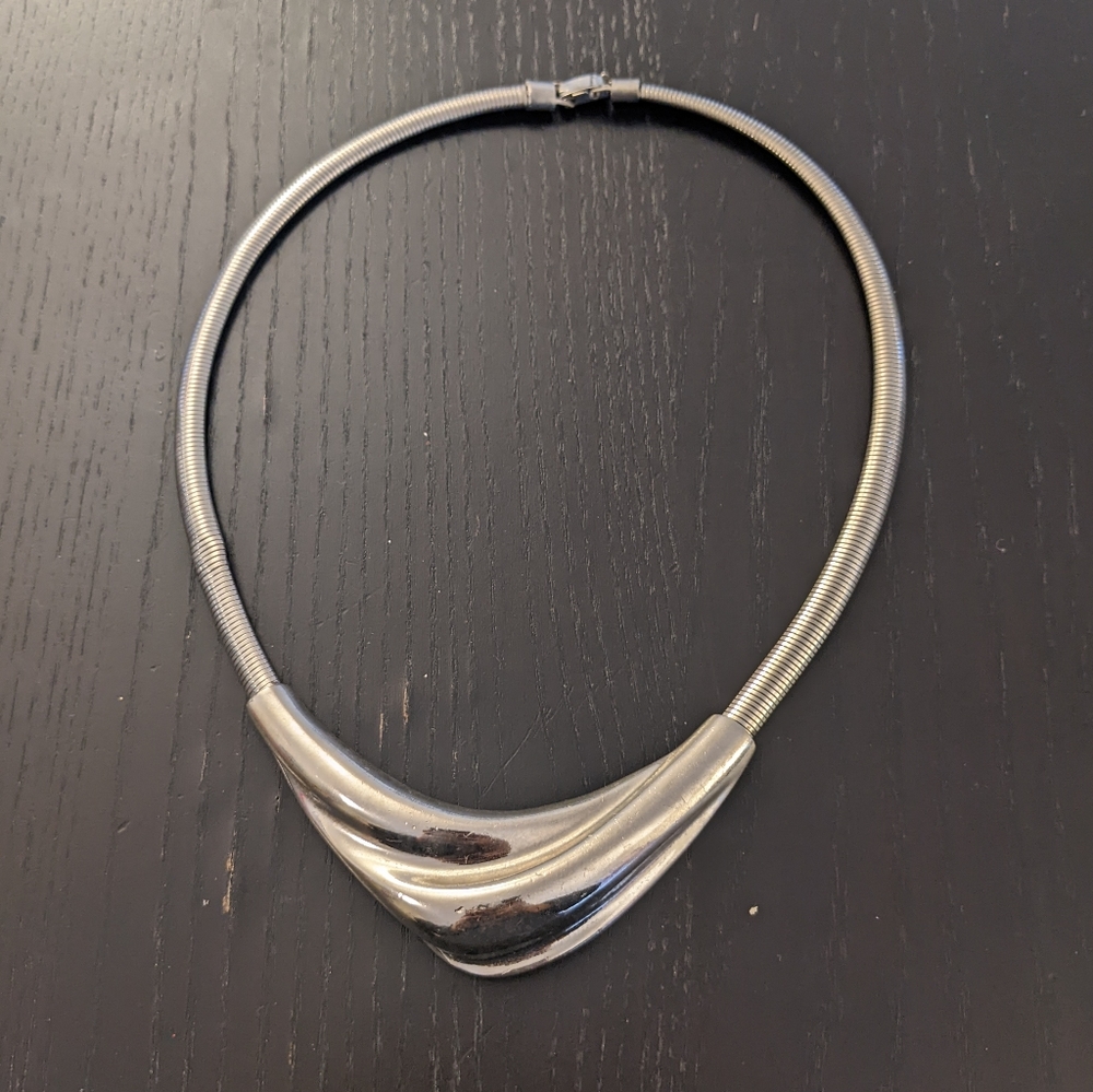 Vintage chrome/silver bib necklace